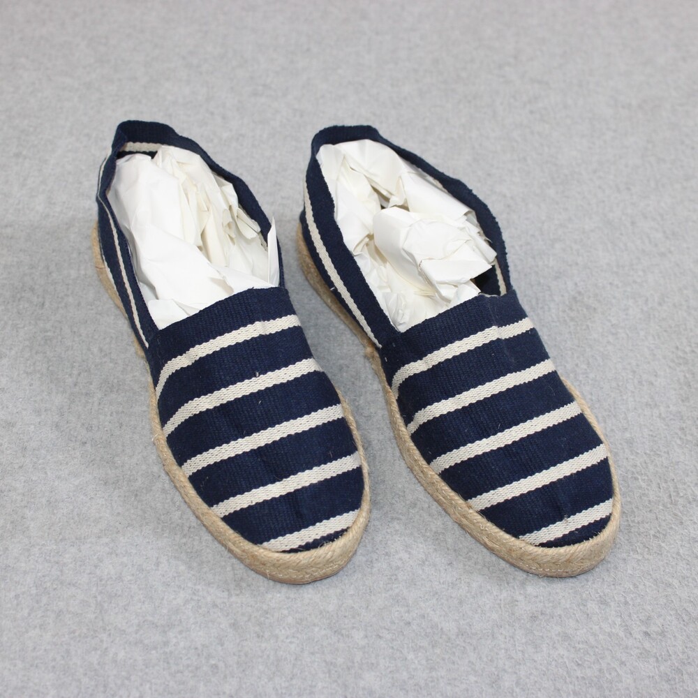 Artisanat Francais Shoes Womens Size 6 Blue Striped Flats Slip On Coastal Boho